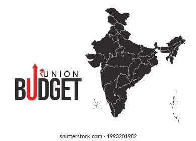 'Indian Union Budget' typography,  with Indian map vector illustration ,India economy, finance icon, 