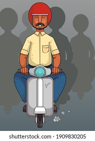 Indian Urban Male on Scooter in Traffic