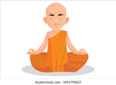 Indian urban monk is doing meditation. Vector graphic illustration. Individually on a white background.