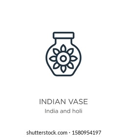 Indian vase icon. Thin linear indian vase outline icon isolated on white background from india collection. Line vector sign, symbol for web and mobile