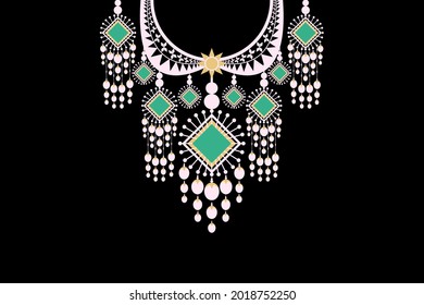 Indian vector design for collar shirts, shirts, T shirts. Embroidery ethnic geometric elements for fabric, textile. Ornament neck line design graphic fashion wearing. Paisley decorative border. 