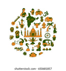 Indian vector icons circle set