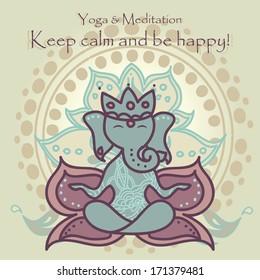 Indian vector illustration with orient ornament and cute Ganesha