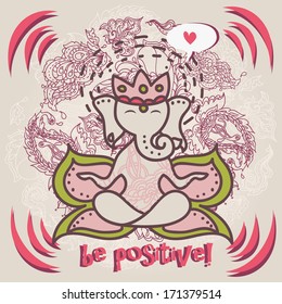 Indian vector illustration with orient ornament and cute Ganesha