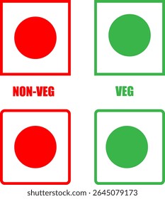 Índio Veg e Ícones de Símbolo de Alimentos Não-Veg - Verde e pontos vermelhos Etiquetas de classificação
