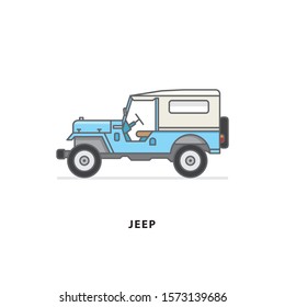 Indian Vehicle Icon. Four Wheeler. Off Road Vehicle. Retro Beauty. Minimal Vector Illustration, Linear Style