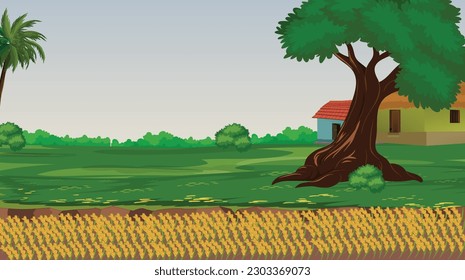 Indian Village Background Illustration,Vector village,village background for cartoon