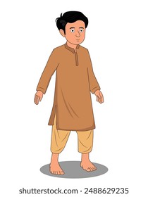 Indian village boy cartoon character design illustration 