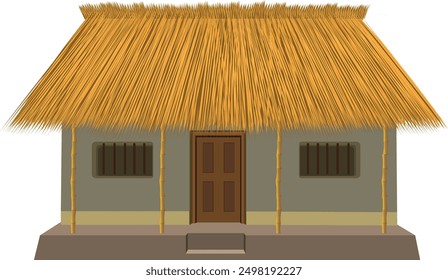 Indian village cottage mud wall with thatched straw room illustration clipart Icon for cartoon animation