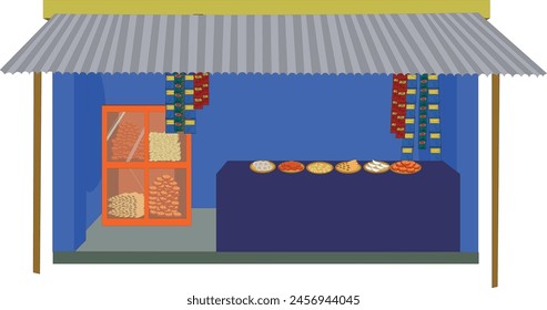 Indian Village food shop for 2d animation, Village grocery shop illustration, Indian shop vector design, Indian village background, Shop isolated 