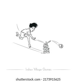 indian village games line drawing illustration