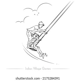 indian village games line drawing illustration