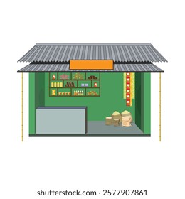 Indian village grocery shop vector illustration