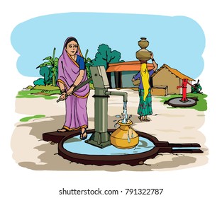 Indian Village with Hand pump