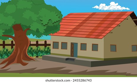 Fondo de la casa del pueblo indio para el paisaje de la animación de la historieta con el pueblo Casa de la granja del pueblo, vieja casa rural india