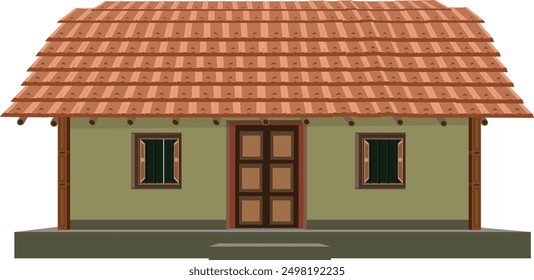 Indian Village House design Rural hut design Bangladeshi simple house tiles roof vector illustration