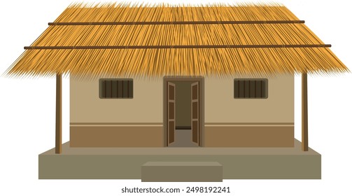 Indian Village House design Rural hut design Bangladeshi simple house straw roof vector illustration isolated clipart