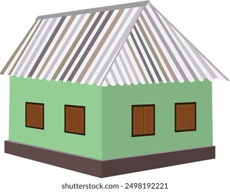 Indian village house with tin roof. Rural cottage hut vector isolated on white background