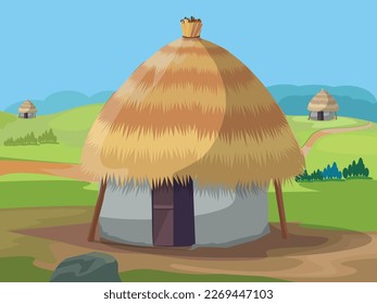 Indian village hut house, Indian village farmer cottage green agricultural land