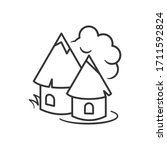 Indian village huts icon. Flat style. Outline thin line. Isolated on white background. 