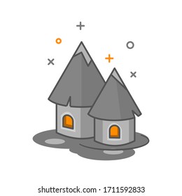 Indian village huts icon. Flat style. Isolated on white background. 
