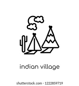 indian village icon. Trendy modern flat linear vector indian village icon on white background from thin line American Indigenous Signals collection, outline vector illustration