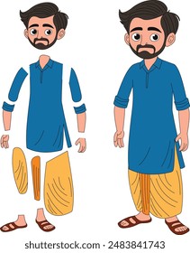indian village man cartoon illustration model sheet