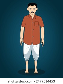 indian village man front view cartoon character design