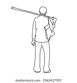Indian village man outline drawing on white background. 