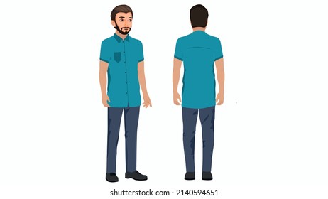 Indian Village Man in sky blue shirt and blue jeans with beard, Indian Charcater, Character for Animation, Cartoon Character