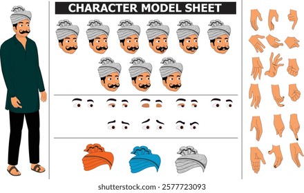 Indian Village Man Sprite Sheet | Rigged 2D Character with Lip Sync, Walk Cycle, Eye Blink, Eyebrow Expressions, and Hand Sync | Ready-to-Use for Animation