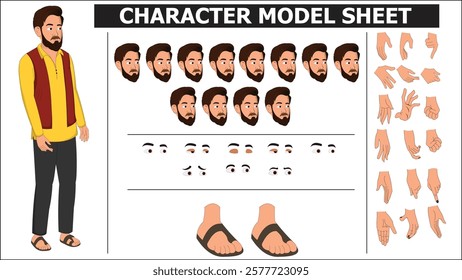 Indian Village Man Sprite Sheet | Rigged 2D Character with Lip Sync, Walk Cycle, Eye Blink, Eyebrow Expressions, and Hand Sync | Ready-to-Use for Animation