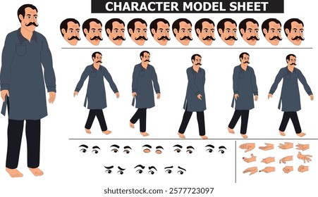 Indian Village Man Sprite Sheet | Rigged 2D Character with Lip Sync, Walk Cycle, Eye Blink, Eyebrow Expressions, and Hand Sync | Ready-to-Use for Animation