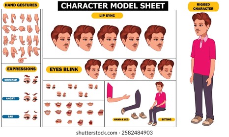 Indian Village Man Sprite Sheet | Rigged 2D Character with Lip Sync, Walk Cycle, Eye Blink, Eyebrow Expressions, and Hand Sync | Ready-to-Use for Animation