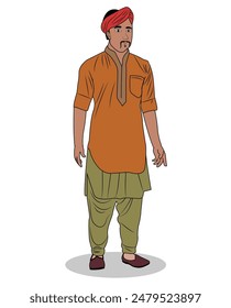 indian village man three quarter view cartoon character design