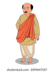 indian village man three quarter view cartoon character design