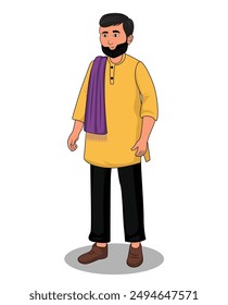 indian village man three quarter view cartoon character design