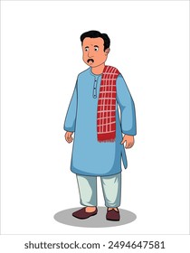 indian village man three quarter view cartoon character design