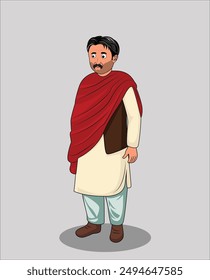 indian village man three quarter view cartoon character design