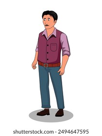 indian village man three quarter view cartoon character design