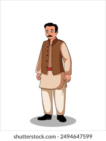 indian village man three quarter view cartoon character design