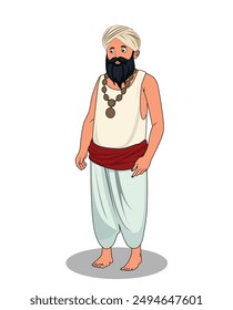indian village man three quarter view cartoon character design