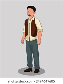 indian village man three quarter view cartoon character design