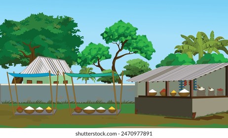 Indian village market background landscape. Village market design for cartoon animation