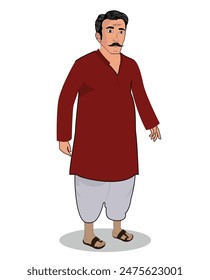 indian village men three quarter view cartoon character design