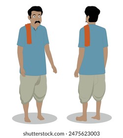 indian village men three quarter front and back view cartoon character design