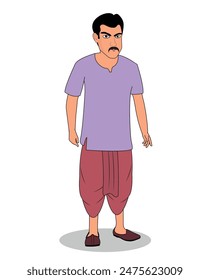 indian village men three quarter view cartoon character design