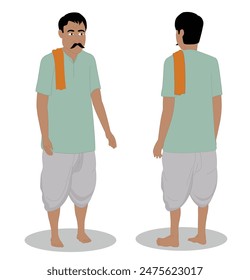 indian village men three quarter front and back view cartoon character design