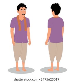 indian village men three quarter front and back view cartoon character design