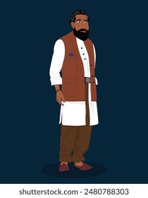 indian village men three quarter view cartoon character design